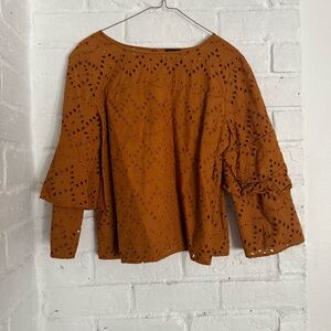 Ann Taylor Factory Burnt Orange Eyelet Blouse - Size L $25